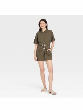 Universal Thread Women's Short Sleeve Boilersuit Romper in Army Green Size XL